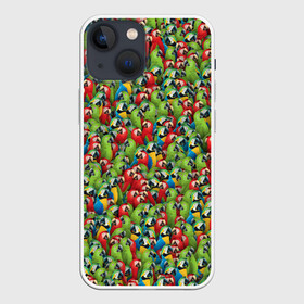 Чехол для iPhone 13 mini с принтом Попугаи в Екатеринбурге,  |  | Тематика изображения на принте: ара | животные | паттрен | попугай | птицы | птички | текстура | тропики