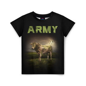 Детская футболка 3D с принтом Корова ARMY (армия) в Екатеринбурге, 100% гипоаллергенный полиэфир | прямой крой, круглый вырез горловины, длина до линии бедер, чуть спущенное плечо, ткань немного тянется | 