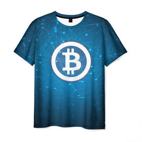 Мужская футболка 3D с принтом Bitcoin Blue - Биткоин в Екатеринбурге, 100% полиэфир | прямой крой, круглый вырез горловины, длина до линии бедер | Тематика изображения на принте: bitcoin | ethereum | litecoin | биткоин | интернет | крипта | криптовалюта | лайткоин | майнинг | технологии | эфир