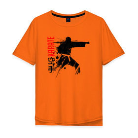 Мужская футболка хлопок Oversize с принтом Силуэт каратиста 2 в Екатеринбурге, 100% хлопок | свободный крой, круглый ворот, “спинка” длиннее передней части | боец | карате | каратэ | киокушинкай | силуэт | тайдзюцу