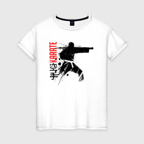 Женская футболка хлопок с принтом Силуэт каратиста 2 в Екатеринбурге, 100% хлопок | прямой крой, круглый вырез горловины, длина до линии бедер, слегка спущенное плечо | боец | карате | каратэ | киокушинкай | силуэт | тайдзюцу