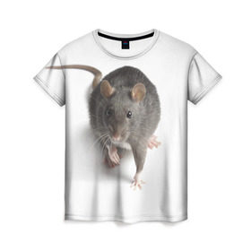 Женская футболка 3D с принтом Крыса в Екатеринбурге, 100% полиэфир ( синтетическое хлопкоподобное полотно) | прямой крой, круглый вырез горловины, длина до линии бедер | животные | крыса | мышка | мышь