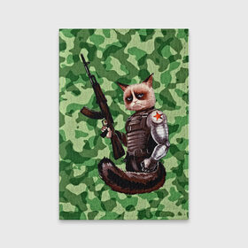 Обложка для паспорта матовая кожа с принтом Воинственный кот в Екатеринбурге, натуральная матовая кожа | размер 19,3 х 13,7 см; прозрачные пластиковые крепления | армия | арт | воин | животные | камуфляж | оружие