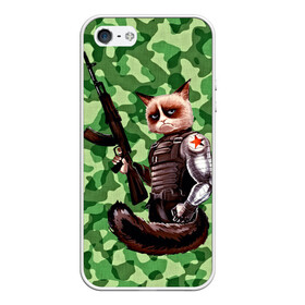 Чехол для iPhone 5/5S матовый с принтом Воинственный кот в Екатеринбурге, Силикон | Область печати: задняя сторона чехла, без боковых панелей | армия | арт | воин | животные | камуфляж | оружие