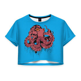 Женская футболка 3D укороченная с принтом Осьминог в Екатеринбурге, 100% полиэстер | круглая горловина, длина футболки до линии талии, рукава с отворотами | la piovra | octopus | кальмар | лапиовра | морепродукт | морской гад | октопус | осьминог | спрут