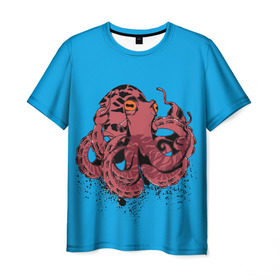 Мужская футболка 3D с принтом Осьминог в Екатеринбурге, 100% полиэфир | прямой крой, круглый вырез горловины, длина до линии бедер | la piovra | octopus | кальмар | лапиовра | морепродукт | морской гад | октопус | осьминог | спрут