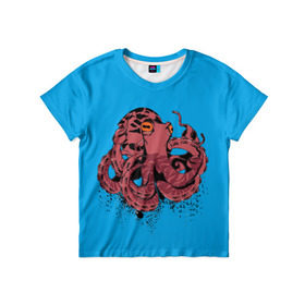 Детская футболка 3D с принтом Осьминог в Екатеринбурге, 100% гипоаллергенный полиэфир | прямой крой, круглый вырез горловины, длина до линии бедер, чуть спущенное плечо, ткань немного тянется | Тематика изображения на принте: la piovra | octopus | кальмар | лапиовра | морепродукт | морской гад | октопус | осьминог | спрут