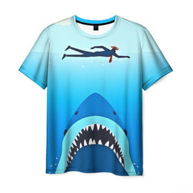 Мужская футболка 3D с принтом Акула в Екатеринбурге, 100% полиэфир | прямой крой, круглый вырез горловины, длина до линии бедер | Тематика изображения на принте: 3d | акула | арт | животные | море | плавание | природа | рыбы | спорт | хищники