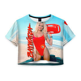 Женская футболка 3D укороченная с принтом Baywatch Памела в Екатеринбурге, 100% полиэстер | круглая горловина, длина футболки до линии талии, рукава с отворотами | pamella adnerson | андерсон | спасатели малибу