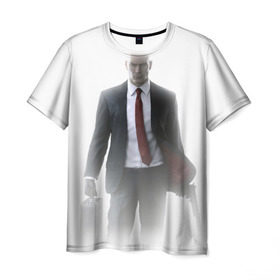 Мужская футболка 3D с принтом Hitman в тумане в Екатеринбурге, 100% полиэфир | прямой крой, круглый вырез горловины, длина до линии бедер | 
