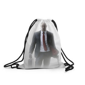 Рюкзак-мешок 3D с принтом Hitman в тумане в Екатеринбурге, 100% полиэстер | плотность ткани — 200 г/м2, размер — 35 х 45 см; лямки — толстые шнурки, застежка на шнуровке, без карманов и подкладки | Тематика изображения на принте: 