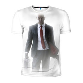 Мужская футболка 3D спортивная с принтом Hitman в тумане в Екатеринбурге, 100% полиэстер с улучшенными характеристиками | приталенный силуэт, круглая горловина, широкие плечи, сужается к линии бедра | 