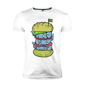Мужская футболка премиум с принтом drop dead в Екатеринбурге, 92% хлопок, 8% лайкра | приталенный силуэт, круглый вырез ворота, длина до линии бедра, короткий рукав | burger | cat | citty | hamburger | бургер | гамбургер | кот | кошка