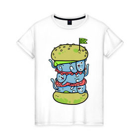 Женская футболка хлопок с принтом drop dead в Екатеринбурге, 100% хлопок | прямой крой, круглый вырез горловины, длина до линии бедер, слегка спущенное плечо | burger | cat | citty | hamburger | бургер | гамбургер | кот | кошка