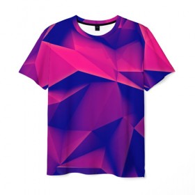 Мужская футболка 3D с принтом Violet polygon в Екатеринбурге, 100% полиэфир | прямой крой, круглый вырез горловины, длина до линии бедер | 3d | abstraction | абстракция | геометрия | грани | линии | полигоны | розовый | сочетания | текстура | треугольники | фиолетовый