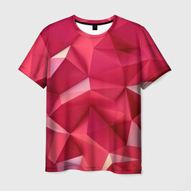 Мужская футболка 3D с принтом Розовые грани в Екатеринбурге, 100% полиэфир | прямой крой, круглый вырез горловины, длина до линии бедер | abstraction | polygon | абстракция | геометрия | грани | линии | полигоны | розовый | сочетания | текстура | треугольники