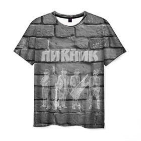 Мужская футболка 3D с принтом Пикник мелом на стене в Екатеринбурге, 100% полиэфир | прямой крой, круглый вырез горловины, длина до линии бедер | Тематика изображения на принте: кирнос | корчемный | шклярский