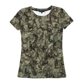 Женская футболка 3D с принтом Камуфляж в Екатеринбурге, 100% полиэфир ( синтетическое хлопкоподобное полотно) | прямой крой, круглый вырез горловины, длина до линии бедер | go go | девушка | милитари | паттрен | силуэт | текстура | хаки