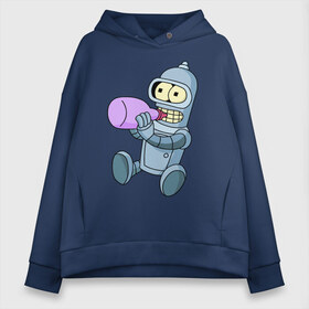 Женское худи Oversize хлопок с принтом Lil Bender в Екатеринбурге, френч-терри — 70% хлопок, 30% полиэстер. Мягкий теплый начес внутри —100% хлопок | боковые карманы, эластичные манжеты и нижняя кромка, капюшон на магнитной кнопке | bender | futurama | бендер | зойдберг | космос | футурама