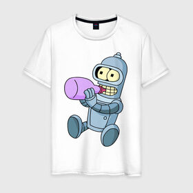 Мужская футболка хлопок с принтом Lil Bender в Екатеринбурге, 100% хлопок | прямой крой, круглый вырез горловины, длина до линии бедер, слегка спущенное плечо. | bender | futurama | бендер | зойдберг | космос | футурама