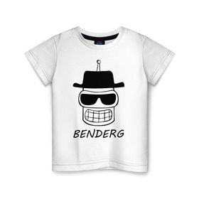 Детская футболка хлопок с принтом Benderg в Екатеринбурге, 100% хлопок | круглый вырез горловины, полуприлегающий силуэт, длина до линии бедер | Тематика изображения на принте: bender | breaking bad | futurama | бендер | во все тяжкие | зойдберг | космос | футурама