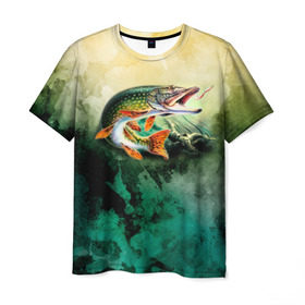 Мужская футболка 3D с принтом Удача в Екатеринбурге, 100% полиэфир | прямой крой, круглый вырез горловины, длина до линии бедер | вода | река | рыба | рыбак | рыбалка | щука