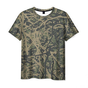 Мужская футболка 3D с принтом Лесной камуфляж в Екатеринбурге, 100% полиэфир | прямой крой, круглый вырез горловины, длина до линии бедер | Тематика изображения на принте: 