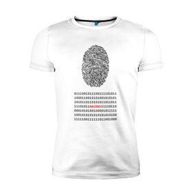 Мужская футболка премиум с принтом Hacked в Екатеринбурге, 92% хлопок, 8% лайкра | приталенный силуэт, круглый вырез ворота, длина до линии бедра, короткий рукав | Тематика изображения на принте: code | developer | hacker | взлом | кодер | отпечаток | прогер | программирование | хакер