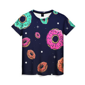 Женская футболка 3D с принтом Black Milk Космические Пончики в Екатеринбурге, 100% полиэфир ( синтетическое хлопкоподобное полотно) | прямой крой, круглый вырез горловины, длина до линии бедер | black milk | donut | donuts | space | the simpsons | trend | глазурь | дизайн | еда | звезда | звёзды | космос | мода | пончик | симпсоны | симсоны | сладкий | стиль | тренд | узор