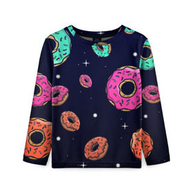 Детский лонгслив 3D с принтом Black Milk Космические Пончики в Екатеринбурге, 100% полиэстер | длинные рукава, круглый вырез горловины, полуприлегающий силуэт
 | black milk | donut | donuts | space | the simpsons | trend | глазурь | дизайн | еда | звезда | звёзды | космос | мода | пончик | симпсоны | симсоны | сладкий | стиль | тренд | узор