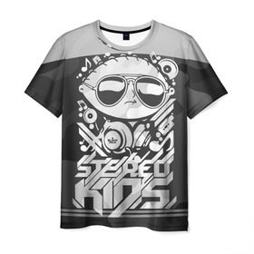 Мужская футболка 3D с принтом Black Milk Stereo Kids в Екатеринбурге, 100% полиэфир | прямой крой, круглый вырез горловины, длина до линии бедер | Тематика изображения на принте: black milk | dj | kids | stereo | дети | дизайн | камуфляж | малыш | мода | наушники | ноты | очки | ребёнок | стерео | стиль