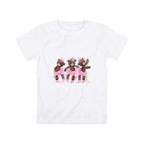 Детская футболка хлопок с принтом Балерины в Екатеринбурге, 100% хлопок | круглый вырез горловины, полуприлегающий силуэт, длина до линии бедер | акварель | игрушка | медведь | пачка | плюшевый | пуанты | рисунок | розовый | сердце | теди