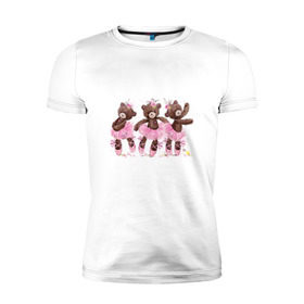 Мужская футболка премиум с принтом Балерины в Екатеринбурге, 92% хлопок, 8% лайкра | приталенный силуэт, круглый вырез ворота, длина до линии бедра, короткий рукав | акварель | игрушка | медведь | пачка | плюшевый | пуанты | рисунок | розовый | сердце | теди