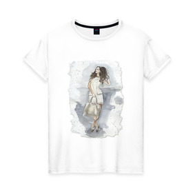 Женская футболка хлопок с принтом Fashion girl в Екатеринбурге, 100% хлопок | прямой крой, круглый вырез горловины, длина до линии бедер, слегка спущенное плечо | 