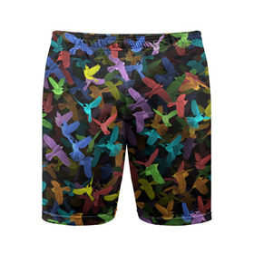 Мужские шорты 3D спортивные с принтом Разноцветные птички в Екатеринбурге,  |  | ворбьи | куча | паттерн | птица | птицы | радуга | радужный | синцы | стая | текстура