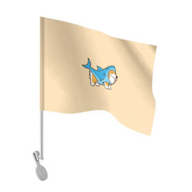 Флаг для автомобиля с принтом Пес-акула в Екатеринбурге, 100% полиэстер | Размер: 30*21 см | Тематика изображения на принте: акула | пёс | песик | рисунок