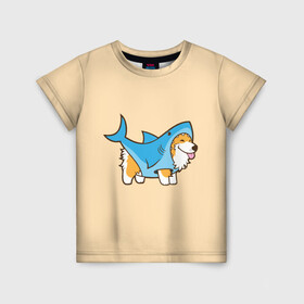 Детская футболка 3D с принтом Пес-акула в Екатеринбурге, 100% гипоаллергенный полиэфир | прямой крой, круглый вырез горловины, длина до линии бедер, чуть спущенное плечо, ткань немного тянется | Тематика изображения на принте: акула | пёс | песик | рисунок