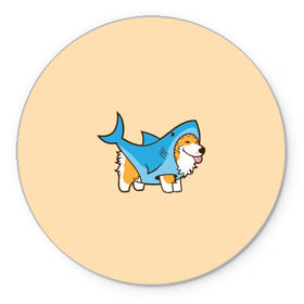 Коврик круглый с принтом Пес-акула в Екатеринбурге, резина и полиэстер | круглая форма, изображение наносится на всю лицевую часть | Тематика изображения на принте: акула | пёс | песик | рисунок