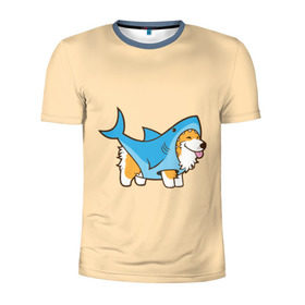 Мужская футболка 3D спортивная с принтом Пес-акула в Екатеринбурге, 100% полиэстер с улучшенными характеристиками | приталенный силуэт, круглая горловина, широкие плечи, сужается к линии бедра | акула | пёс | песик | рисунок