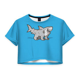Женская футболка 3D укороченная с принтом Акула мутант 5 в Екатеринбурге, 100% полиэстер | круглая горловина, длина футболки до линии талии, рукава с отворотами | акула | детям | лапы | мутант | рисунок