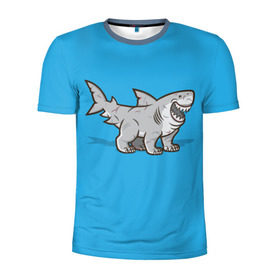 Мужская футболка 3D спортивная с принтом Акула мутант 5 в Екатеринбурге, 100% полиэстер с улучшенными характеристиками | приталенный силуэт, круглая горловина, широкие плечи, сужается к линии бедра | акула | детям | лапы | мутант | рисунок
