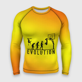 Мужской рашгард 3D с принтом Эволюция баскетбола в Екатеринбурге,  |  | Тематика изображения на принте: basketball | evolution | желтый | обезьяна человек | оранжевый | эволюция