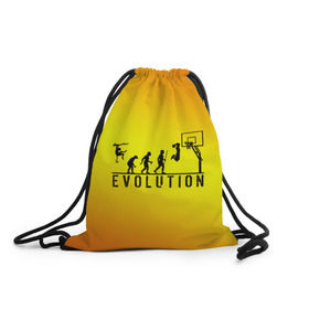 Рюкзак-мешок 3D с принтом Эволюция баскетбола в Екатеринбурге, 100% полиэстер | плотность ткани — 200 г/м2, размер — 35 х 45 см; лямки — толстые шнурки, застежка на шнуровке, без карманов и подкладки | basketball | evolution | желтый | обезьяна человек | оранжевый | эволюция
