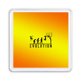 Магнит 55*55 с принтом Эволюция баскетбола в Екатеринбурге, Пластик | Размер: 65*65 мм; Размер печати: 55*55 мм | basketball | evolution | желтый | обезьяна человек | оранжевый | эволюция