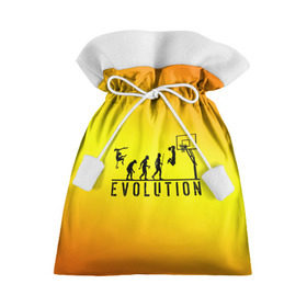 Подарочный 3D мешок с принтом Эволюция баскетбола в Екатеринбурге, 100% полиэстер | Размер: 29*39 см | Тематика изображения на принте: basketball | evolution | желтый | обезьяна человек | оранжевый | эволюция