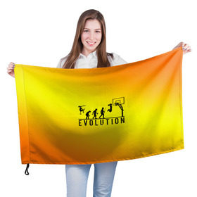 Флаг 3D с принтом Эволюция баскетбола в Екатеринбурге, 100% полиэстер | плотность ткани — 95 г/м2, размер — 67 х 109 см. Принт наносится с одной стороны | basketball | evolution | желтый | обезьяна человек | оранжевый | эволюция