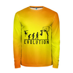 Мужской лонгслив 3D с принтом Эволюция баскетбола в Екатеринбурге, 100% полиэстер | длинные рукава, круглый вырез горловины, полуприлегающий силуэт | basketball | evolution | желтый | обезьяна человек | оранжевый | эволюция