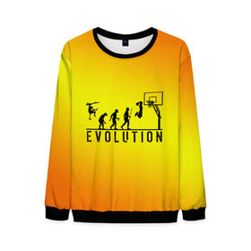 Мужской свитшот 3D с принтом Эволюция баскетбола в Екатеринбурге, 100% полиэстер с мягким внутренним слоем | круглый вырез горловины, мягкая резинка на манжетах и поясе, свободная посадка по фигуре | basketball | evolution | желтый | обезьяна человек | оранжевый | эволюция