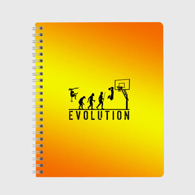 Тетрадь с принтом Эволюция баскетбола в Екатеринбурге, 100% бумага | 48 листов, плотность листов — 60 г/м2, плотность картонной обложки — 250 г/м2. Листы скреплены сбоку удобной пружинной спиралью. Уголки страниц и обложки скругленные. Цвет линий — светло-серый
 | basketball | evolution | желтый | обезьяна человек | оранжевый | эволюция