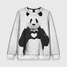 Детский свитшот 3D с принтом Panda heart в Екатеринбурге, 100% полиэстер | свободная посадка, прямой крой, мягкая тканевая резинка на рукавах и понизу свитшота | heart | panda | арт | клевый | красивый | панда | рисунок | сердце